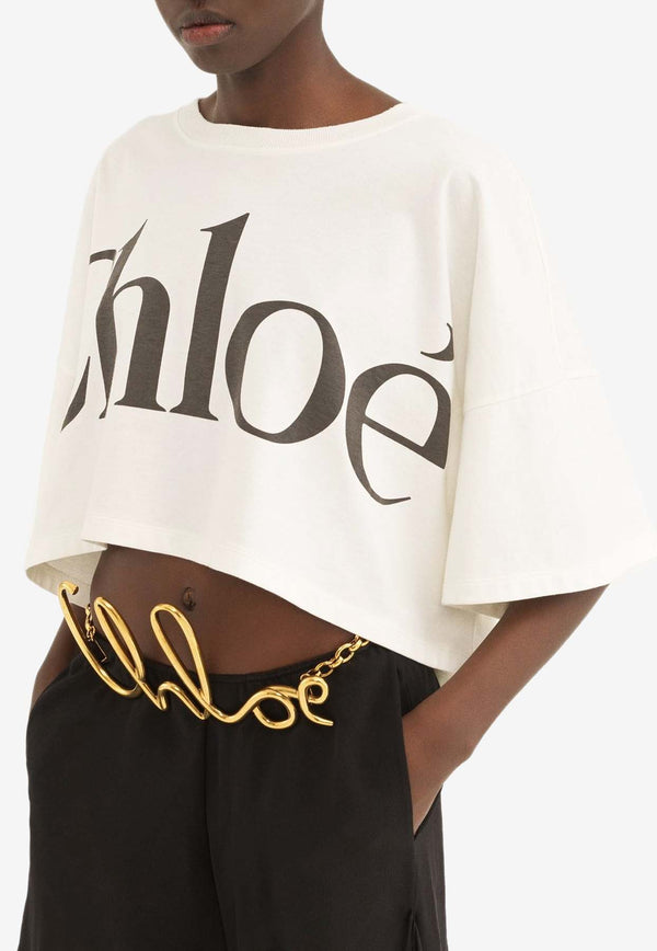 Chloé Faded Logo Cropped Boxy T-shirt White CH24AJH09183101 White