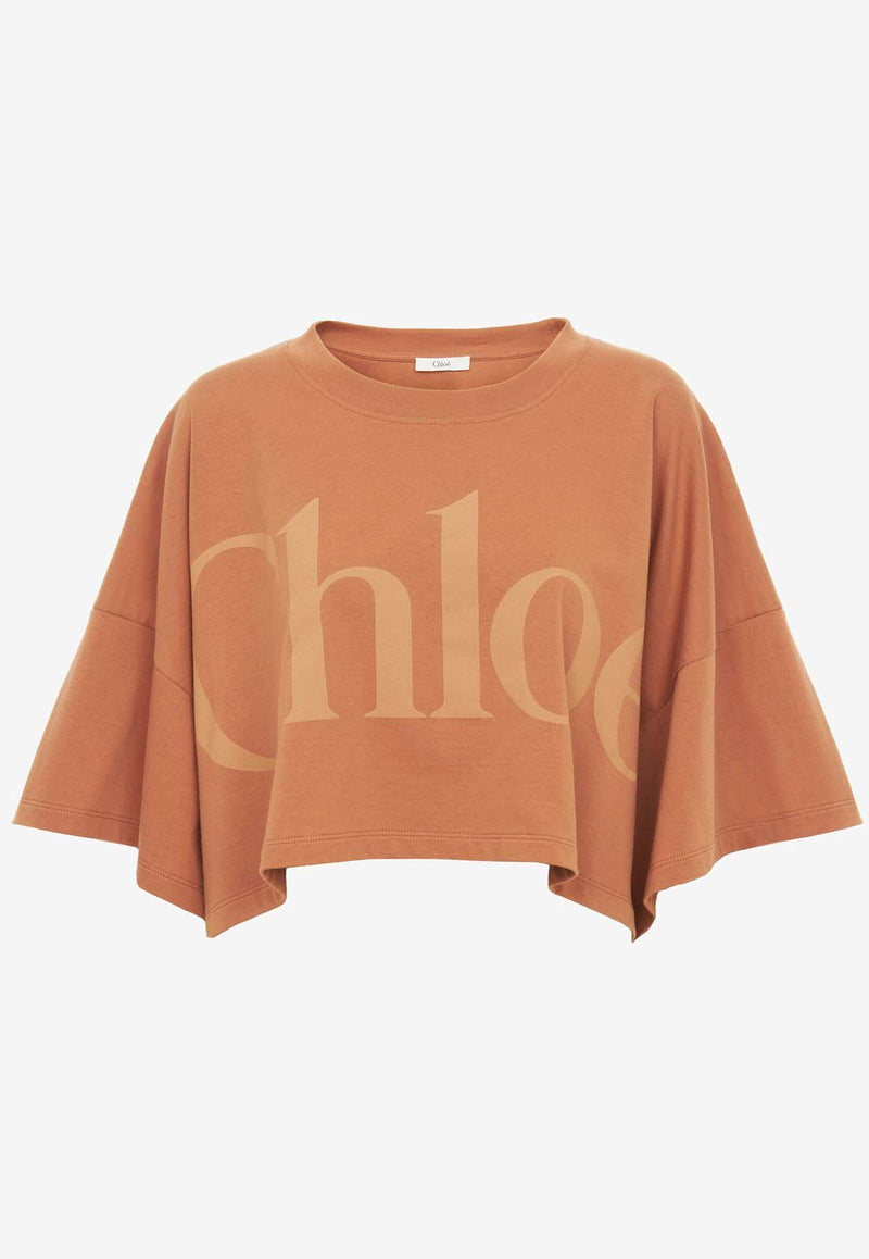 Chloé Faded Logo Cropped Boxy T-shirt Orange CH24AJH09183852 Orange Rust