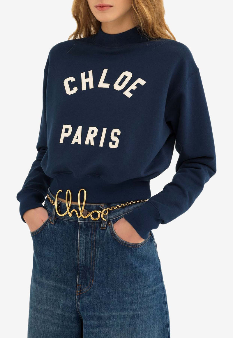 Chloé Mock-Neck Logo Sweatshirt Blue CH24AJH121924C6 Classic Navy