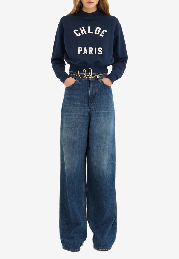 Chloé Mock-Neck Logo Sweatshirt Blue CH24AJH121924C6 Classic Navy