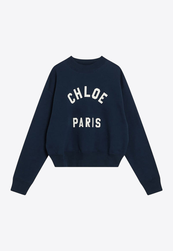 Chloé Logo Patch Cropped Sweatshirt Blue CH24AJH12192/R_CHLOE-4C6