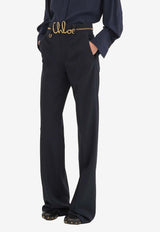 Chloé Straight-Leg Tailored Wool Pants Blue CH24APA2906349Z Eclipse Blue