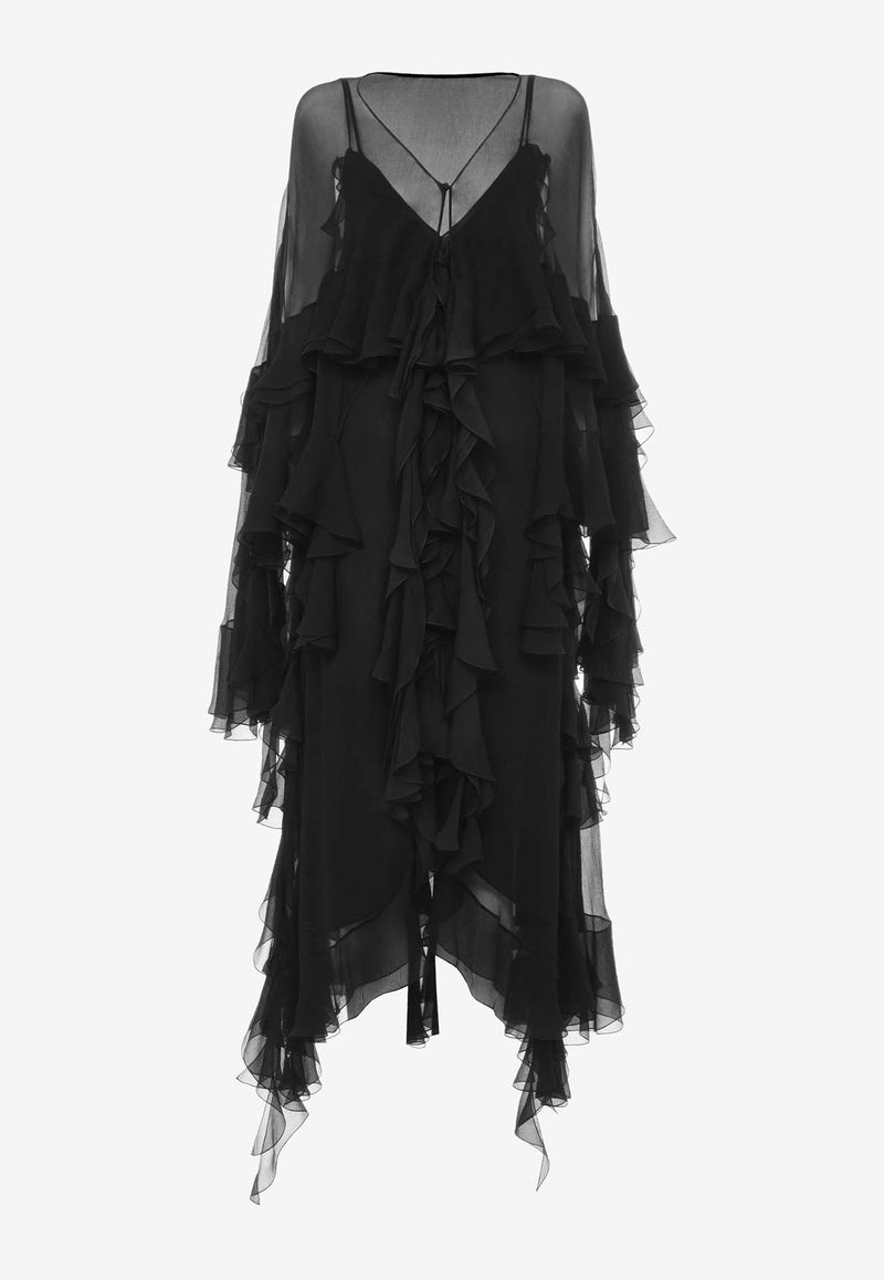 Chloé Semi-Sheer Ruffled Maxi Dress Black CH24ARO50001001 Black