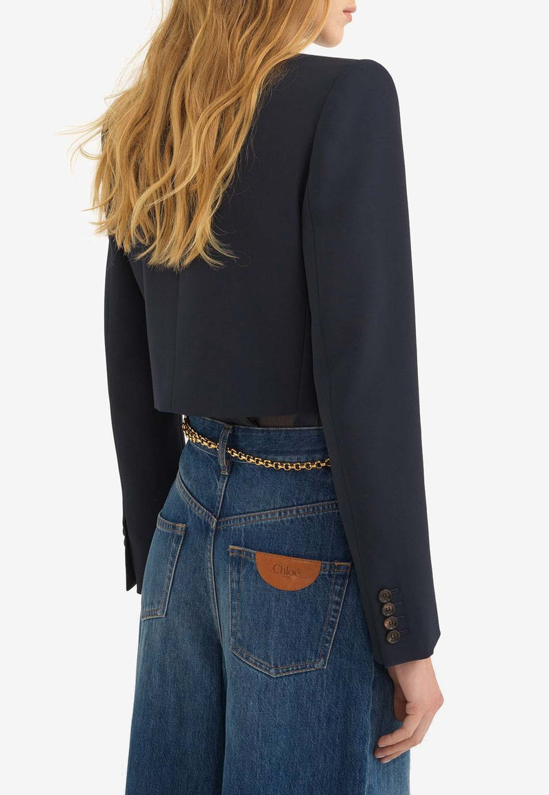 Chloé Spencer Cropped Wool Blazer Blue CH24AVE1406349Z Eclipse Blue