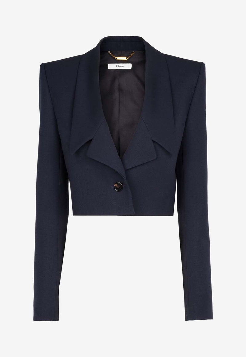 Chloé Spencer Cropped Wool Blazer Blue CH24AVE1406349Z Eclipse Blue