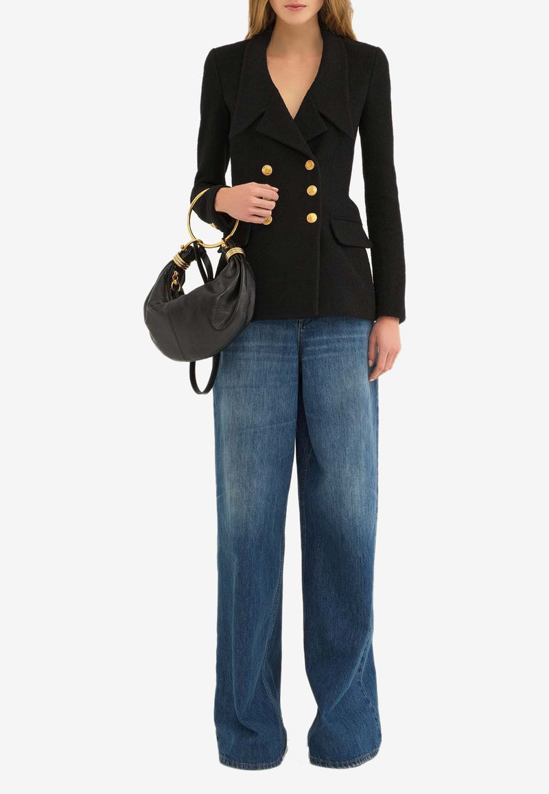 Chloé Double-Breasted Wool Blend Blazer Black CH24AVE22039001 Black