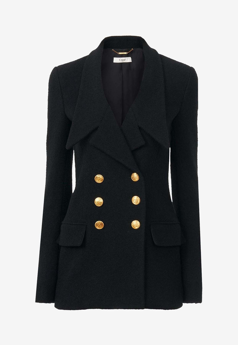 Chloé Double-Breasted Wool Blend Blazer Black CH24AVE22039001 Black