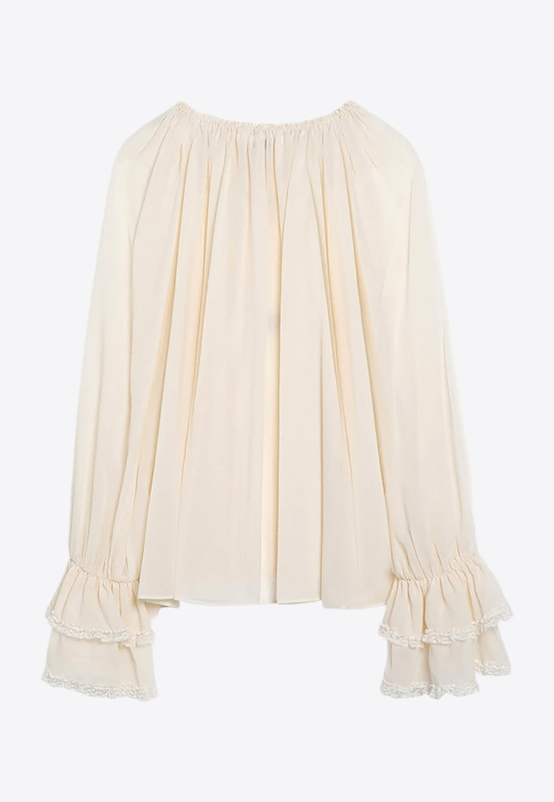 Chloé Flowy Long-Sleeved Silk Blouse Ivory CH24WHT71117/P_CHLOE-114