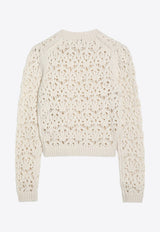 Chloé Perforated Wool Crewneck Sweater Ivory CH24WMP12640/P_CHLOE-107