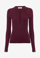 Chloé Henley Superfine Wool Knit T-shirt Burgundy CH24WMP51667 601