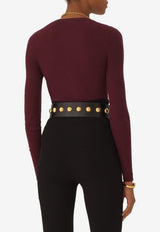 Chloé Henley Superfine Wool Knit T-shirt Burgundy CH24WMP51667 601