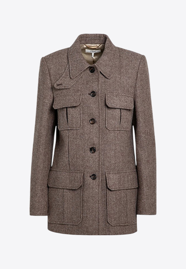 Chloé Herringbone Single-Breasted Wool Coat Brown CH24WVE03190/P_CHLOE-232