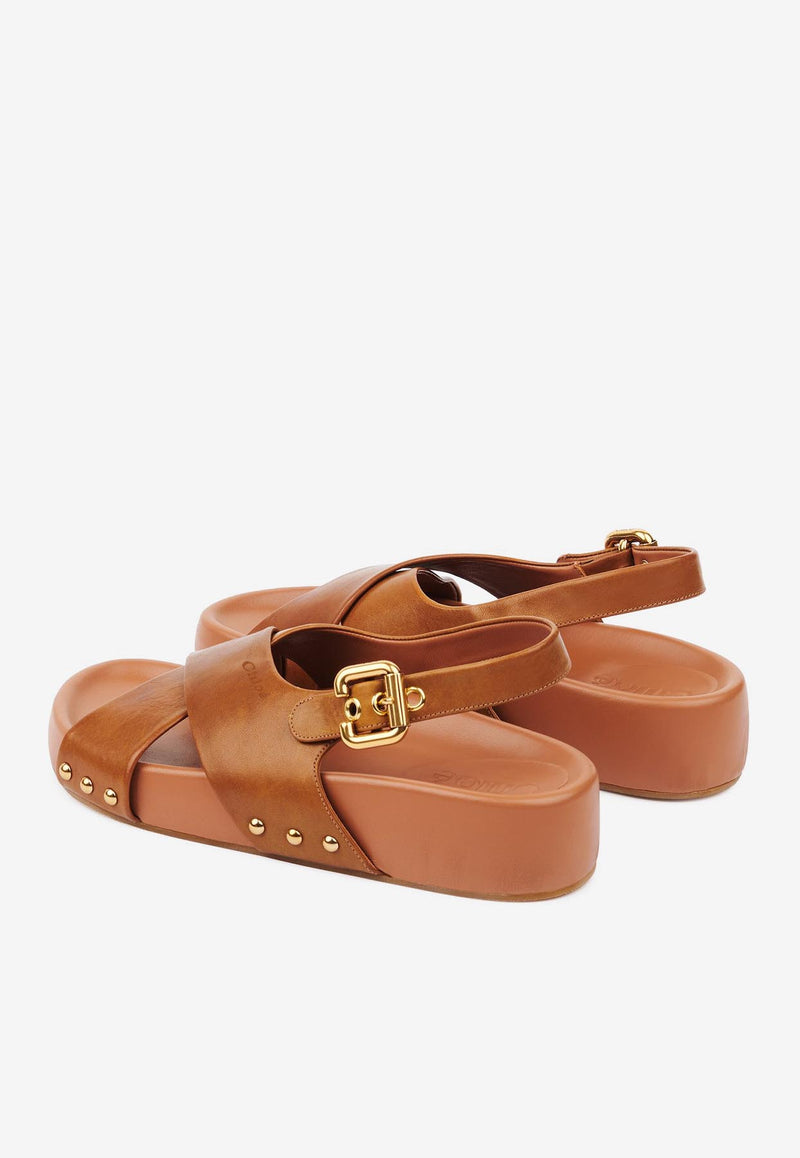 Chloé Mae Calf Leather Slingback Sandals Brown CH25A10AH327T