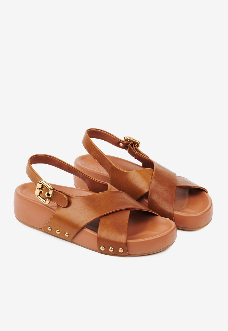 Chloé Mae Calf Leather Slingback Sandals Brown CH25A10AH327T