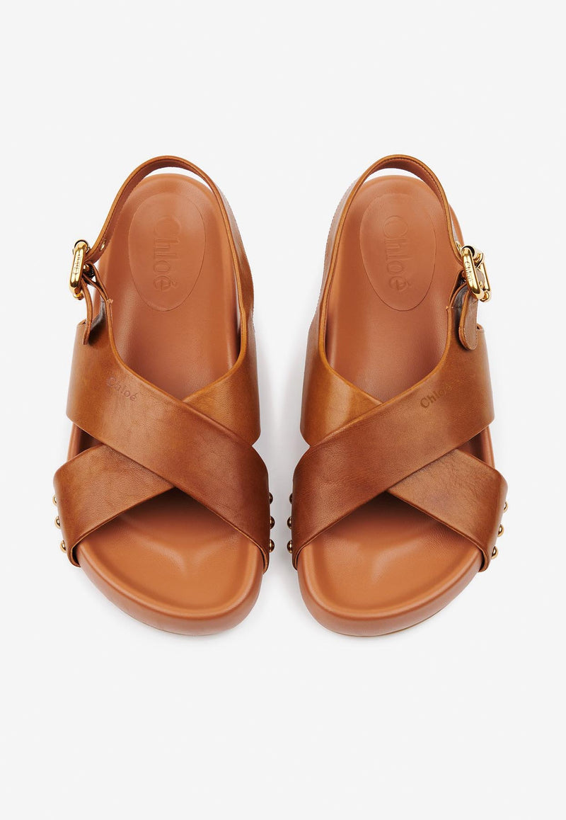 Chloé Mae Calf Leather Slingback Sandals Brown CH25A10AH327T