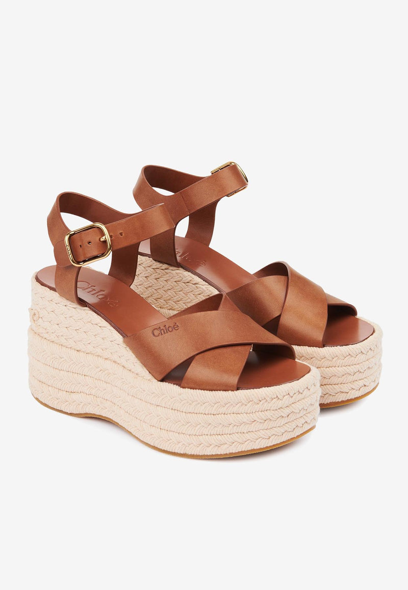 Chloé Isla 105 Calf Leather Wedge Sandals Brown CH25A10OLU27T