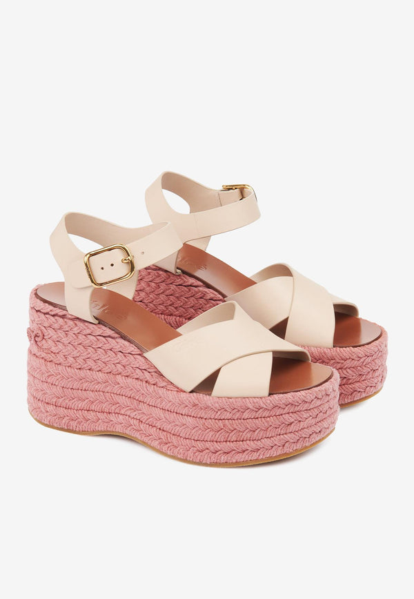 Chloé Isla 105 Calf Leather Wedge Sandals Beige CH25A10OPI24Q