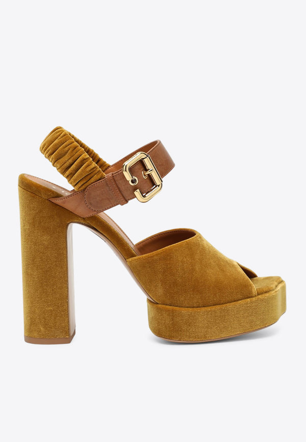 Chloé Aria 125 Velvet Platform Sandals Amber CH25A11XSW/R_CHLOE-744