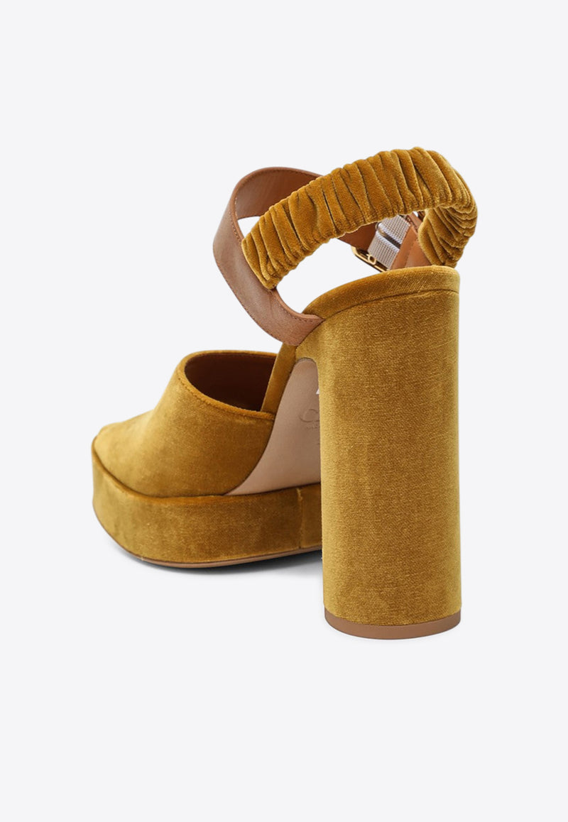 Chloé Aria 125 Velvet Platform Sandals Amber CH25A11XSW/R_CHLOE-744