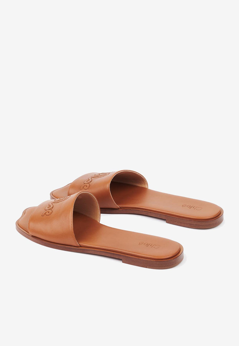 Chloé Soleil Calf Leather Flat Sandals Brown CH25A12LPI27T