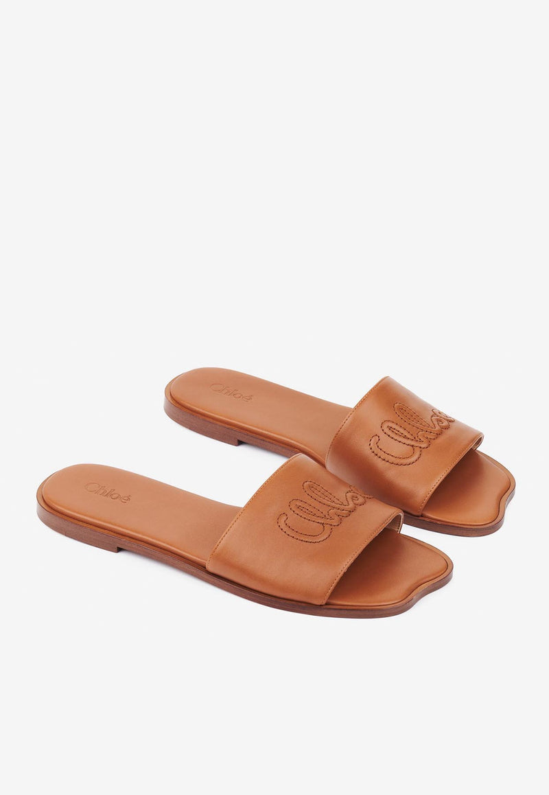 Chloé Soleil Calf Leather Flat Sandals Brown CH25A12LPI27T