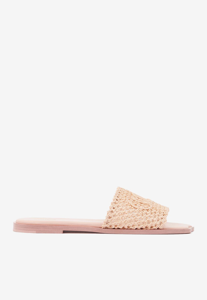 Chloé Soleil Crochet-Effect Flat Sandals Beige CH25A12LRG6K0
