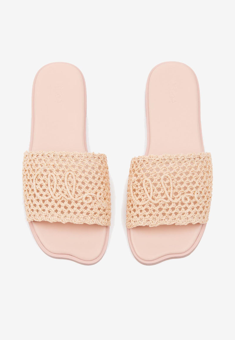 Chloé Soleil Crochet-Effect Flat Sandals Beige CH25A12LRG6K0
