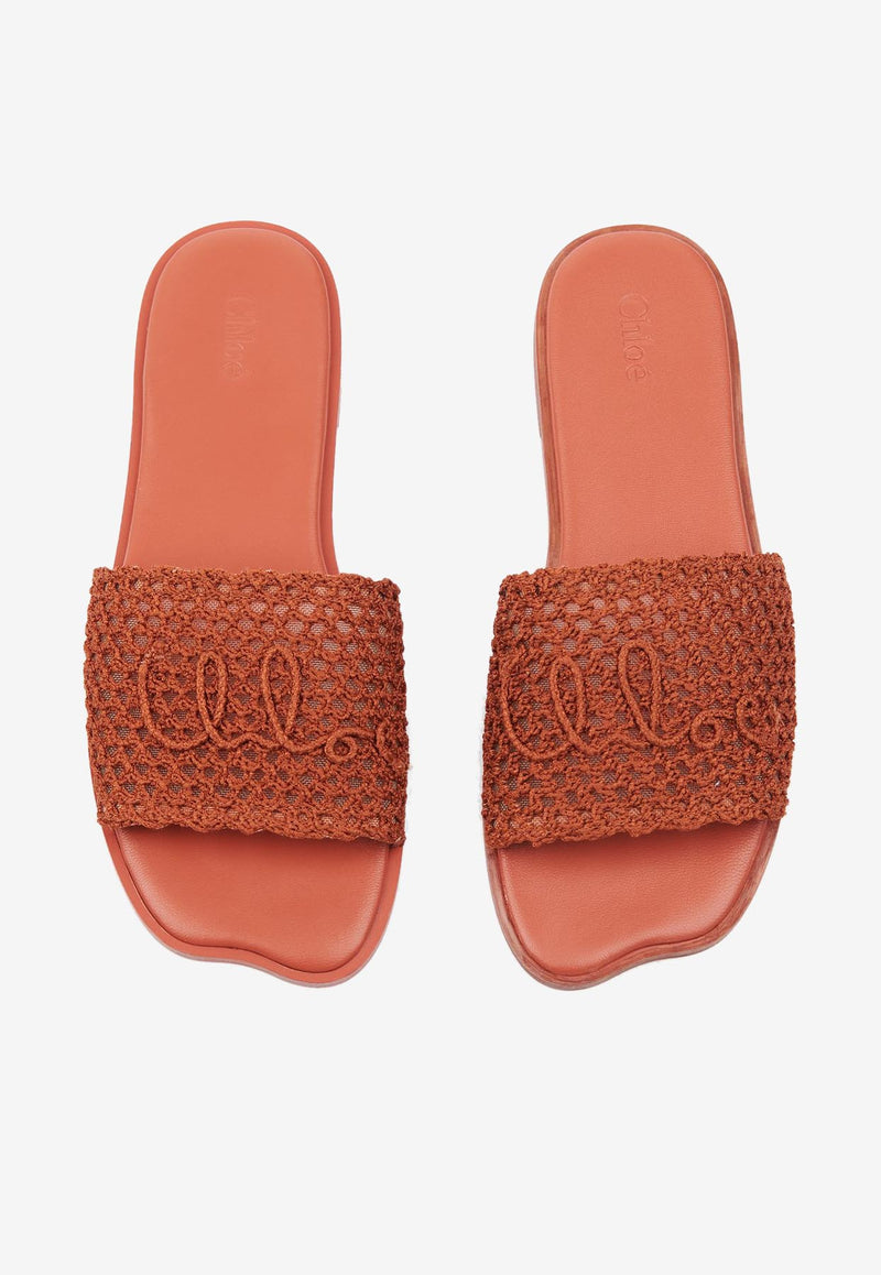 Chloé Soleil Crochet-Effect Flat Sandals Brown CH25A12LRG841