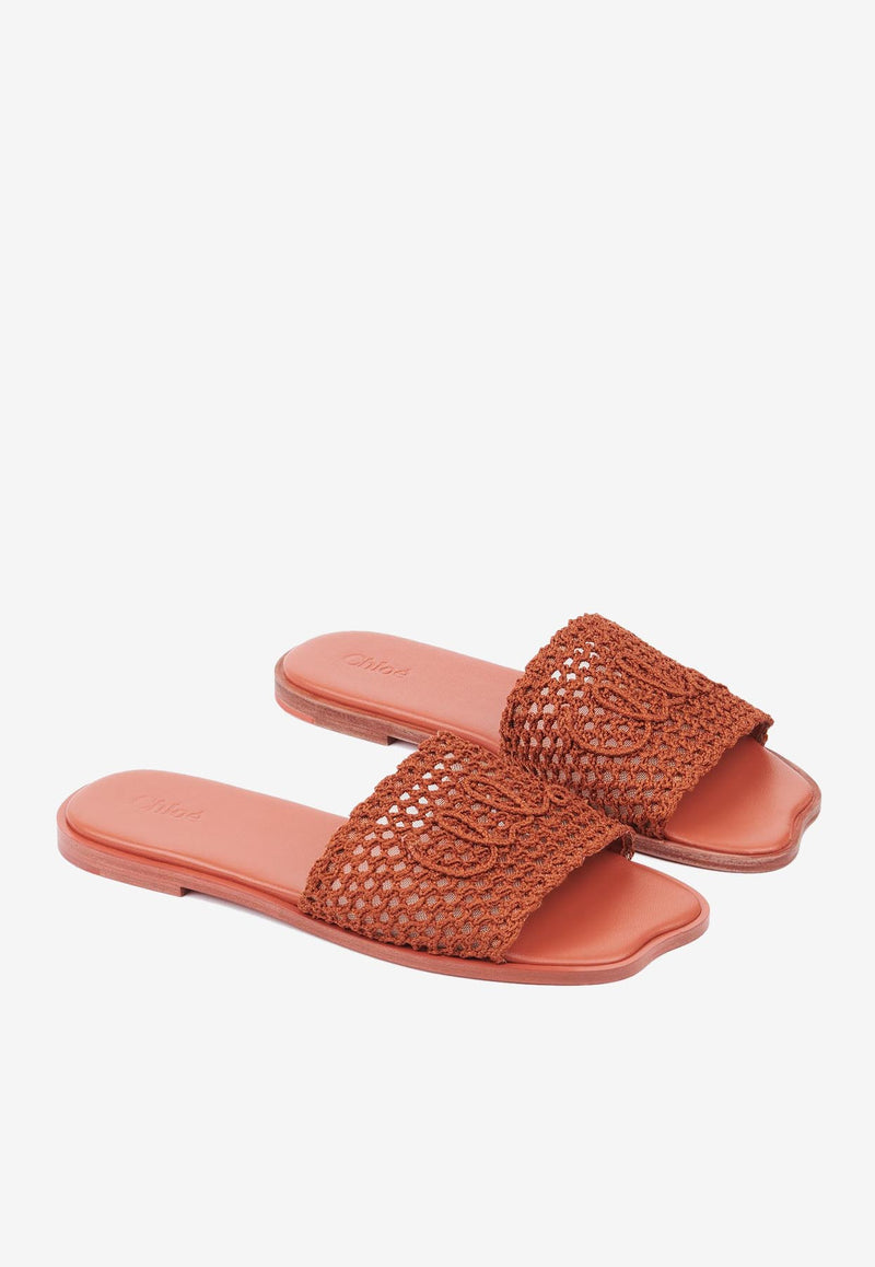 Chloé Soleil Crochet-Effect Flat Sandals Brown CH25A12LRG841