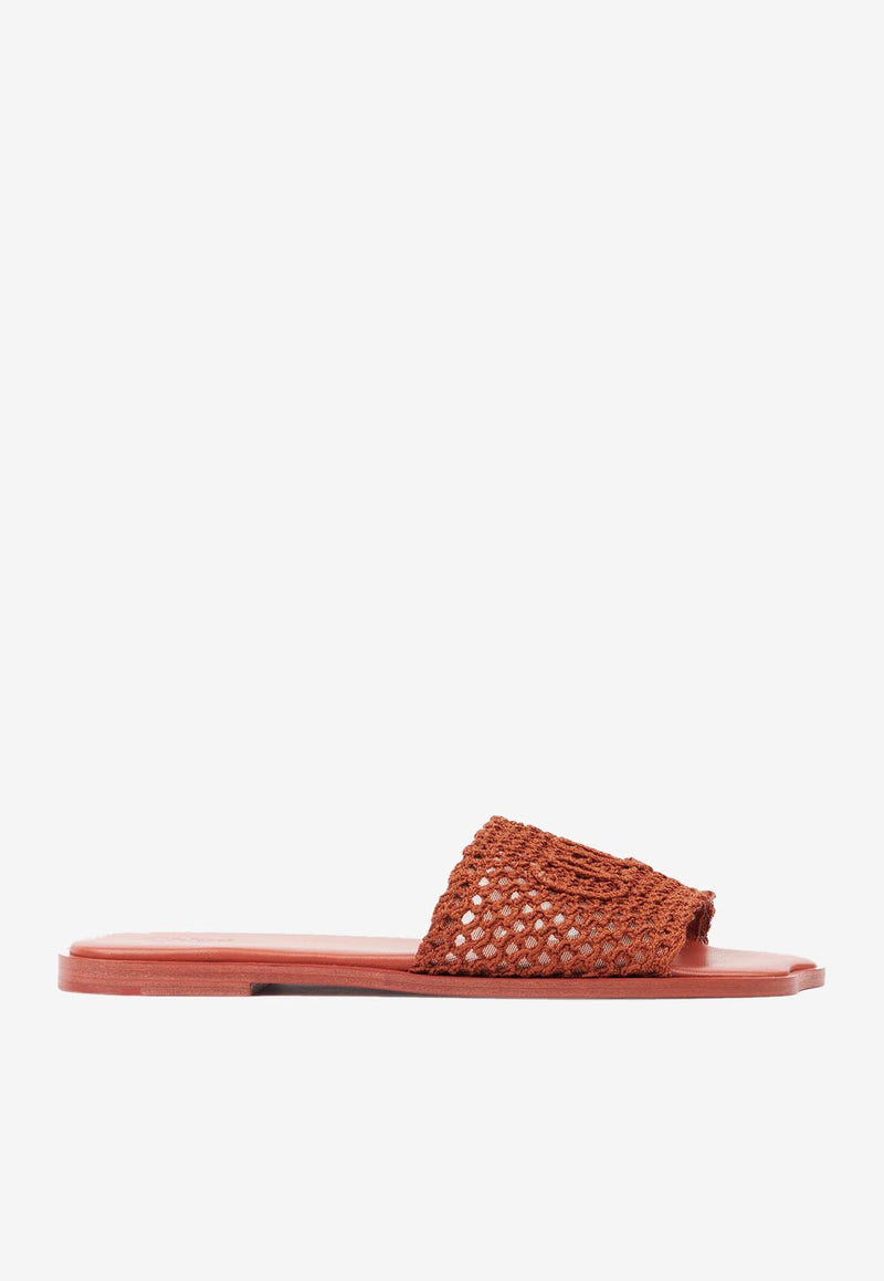 Chloé Soleil Crochet-Effect Flat Sandals Brown CH25A12LRG841