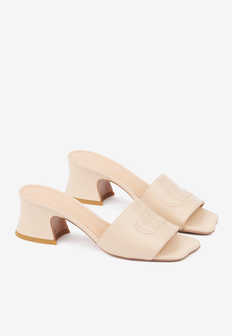 Chloé Soleil 55 Shiny Leather Mules Beige CH25A12MPI24Q