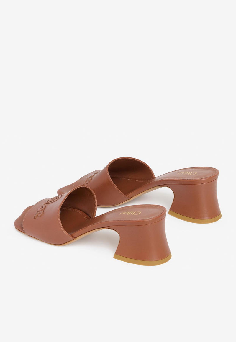 Chloé Soleil 55 Shiny Leather Mules Brown CH25A12MPI27T
