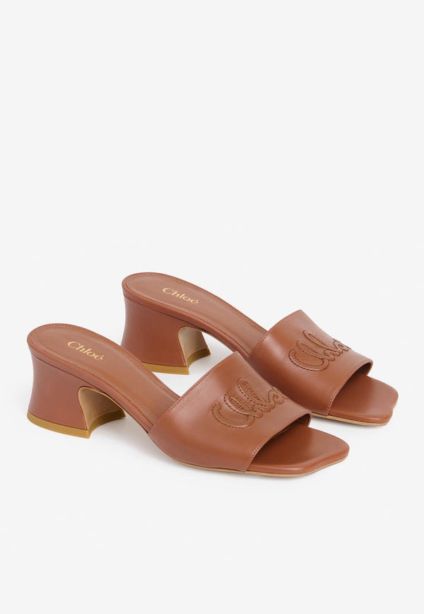 Chloé Soleil 55 Shiny Leather Mules Brown CH25A12MPI27T