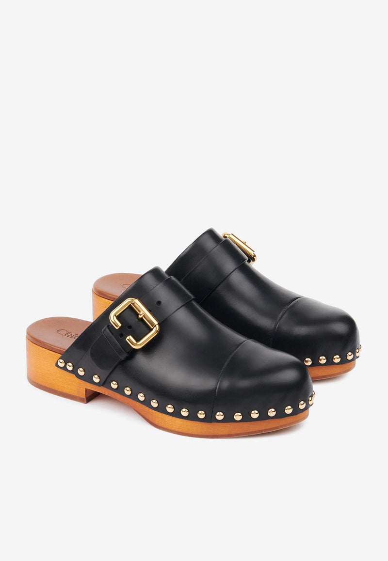 Chloé Jeannette 40 Shiny Leather Clogs Black CH25A12ZLT001