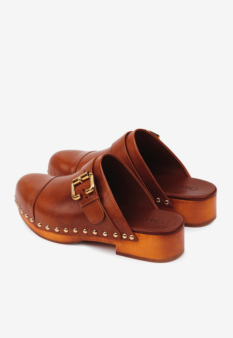 Chloé Jeannette 40 Shiny Leather Clogs Brown CH25A12ZLT27T