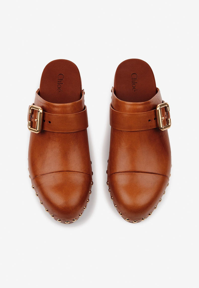 Chloé Jeannette 40 Shiny Leather Clogs Brown CH25A12ZLT27T