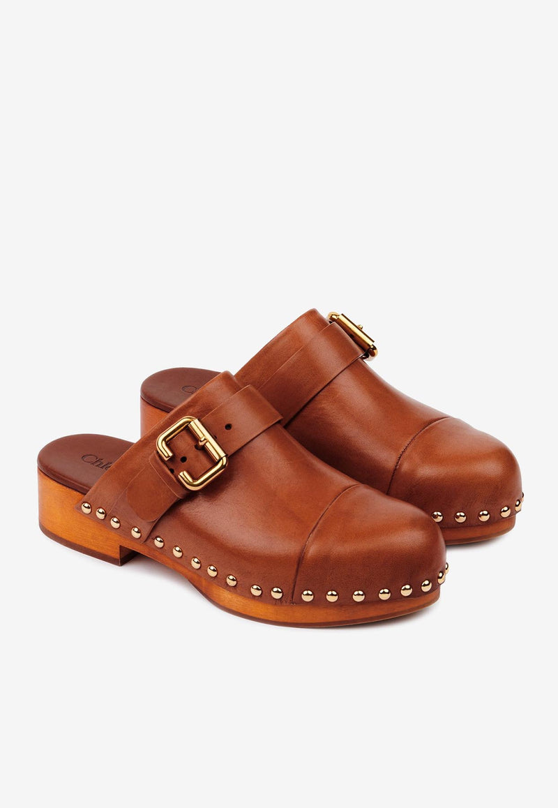 Chloé Jeannette 40 Shiny Leather Clogs Brown CH25A12ZLT27T