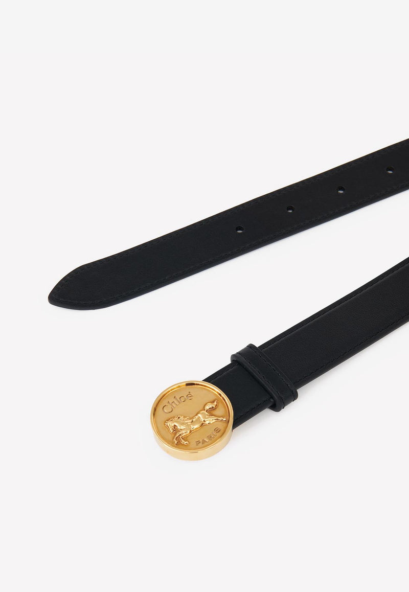 Chloé Horse Medal Leather Belt Black CH25ABB01SFB001
