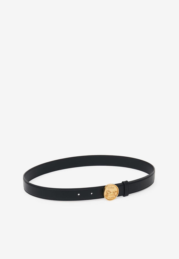 Chloé Horse Medal Leather Belt Black CH25ABB01SFB001