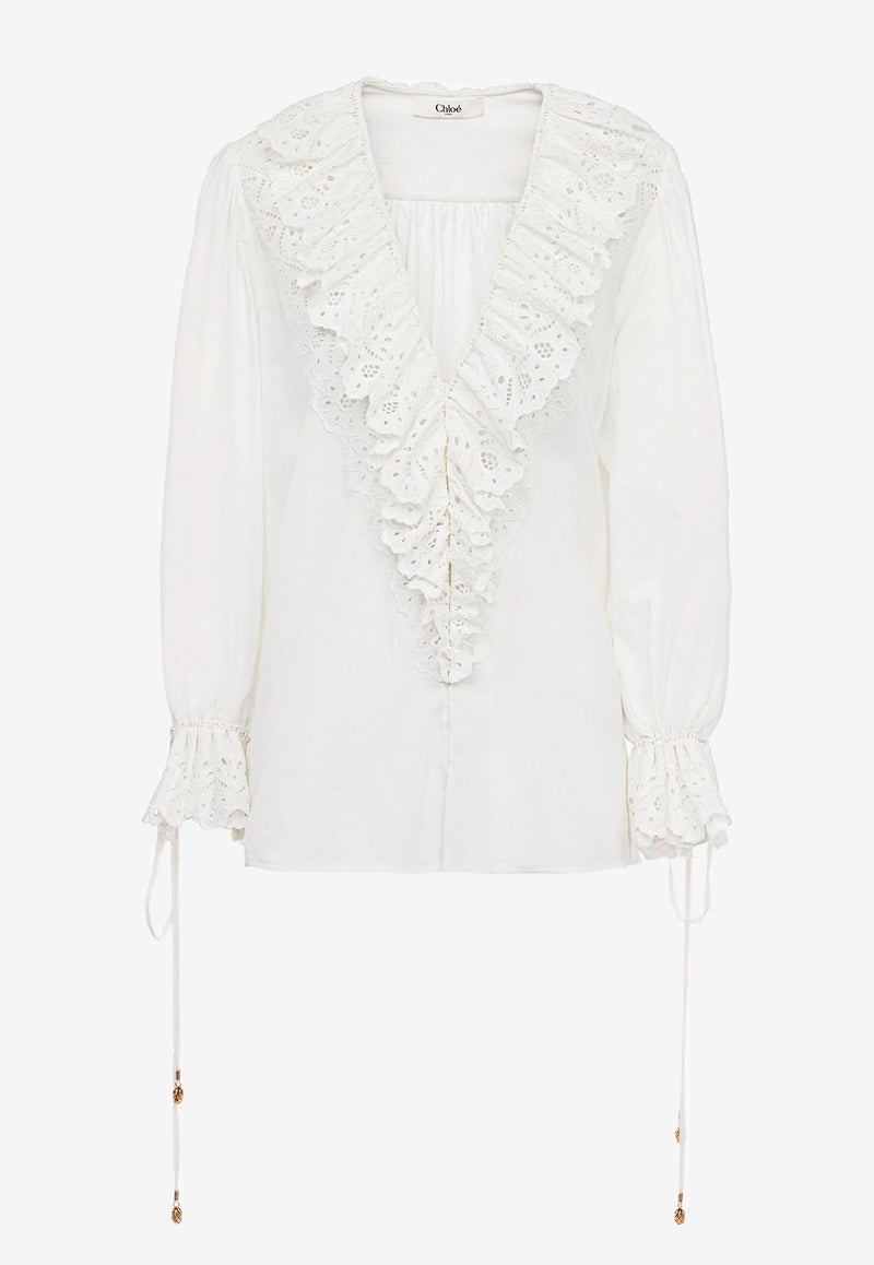 Chloé V-neck Ruffled Top White CH25AHT45699107