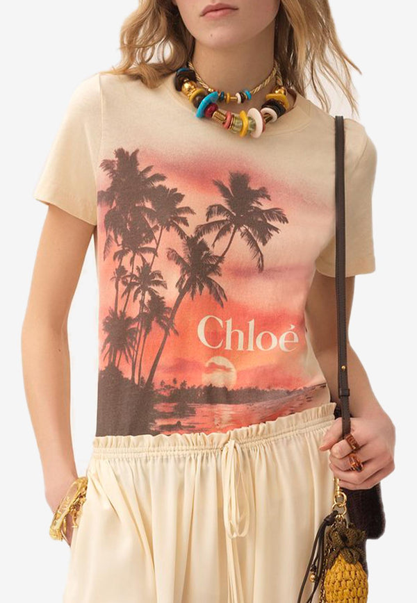 Chloé Sunset and Logo Print T-shirt Yellow CH25AJH0816970G