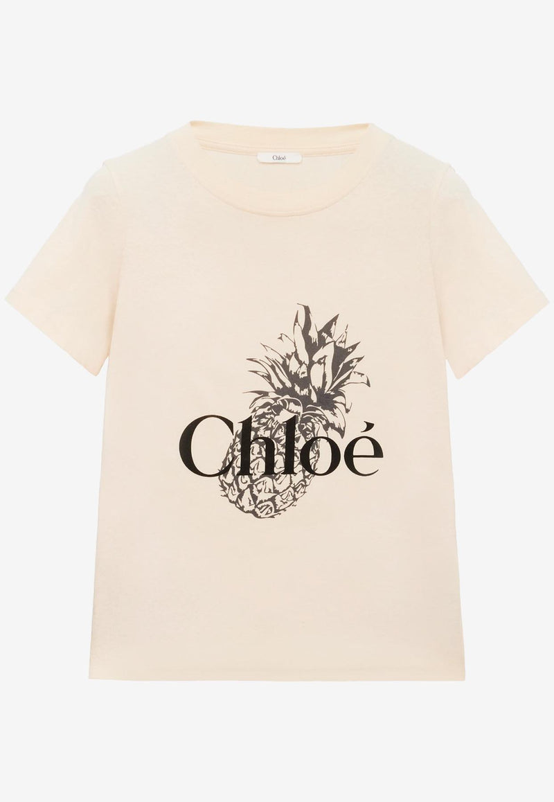 Chloé Pineapple and Logo Print T-shirt Pink CH25AJH111706H1