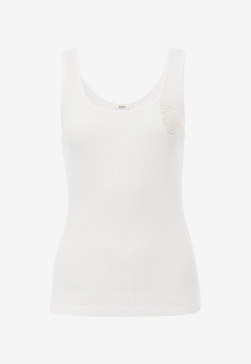Chloé Pineapple Patch Ribbed Tank Top White CH25AJH12176101