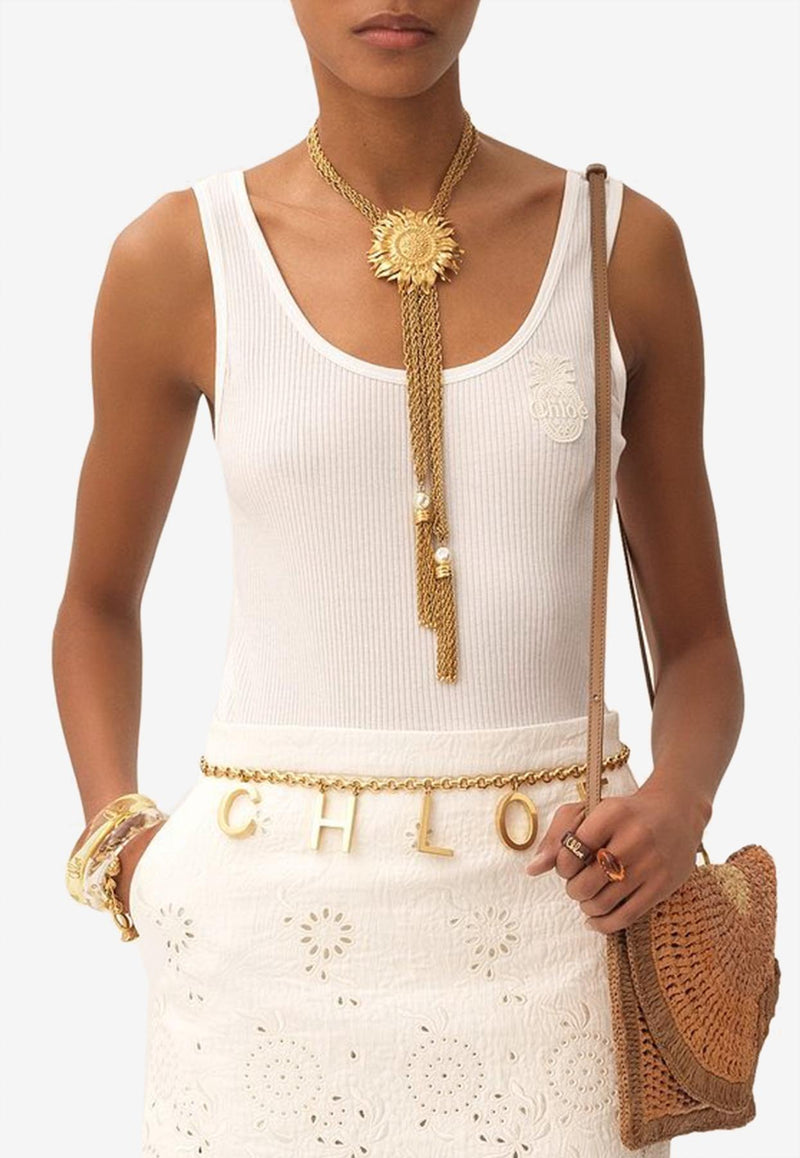 Chloé Pineapple Patch Ribbed Tank Top White CH25AJH12176101