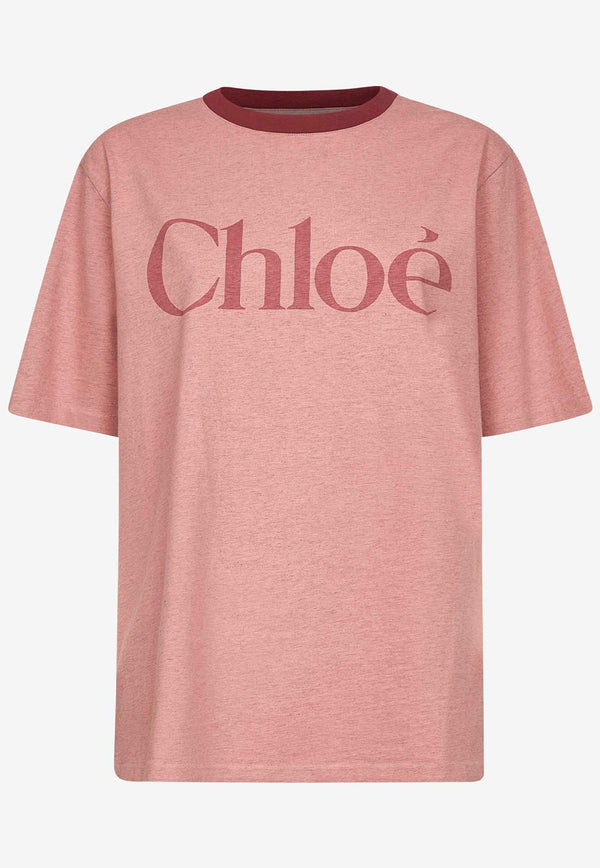Chloé Maxi Logo T-shirt Pink CH25AJH201736B1
