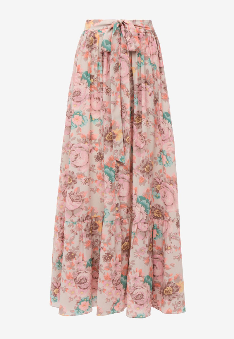 Chloé Gathered Floral Print Maxi Skirt Multicolor CH25AJU0106000B