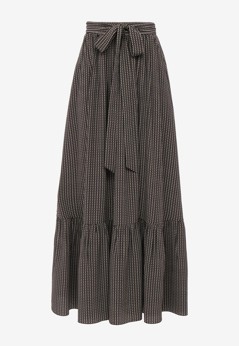 Chloé Printed Midi Flared Skirt Black CH25AJU04145905