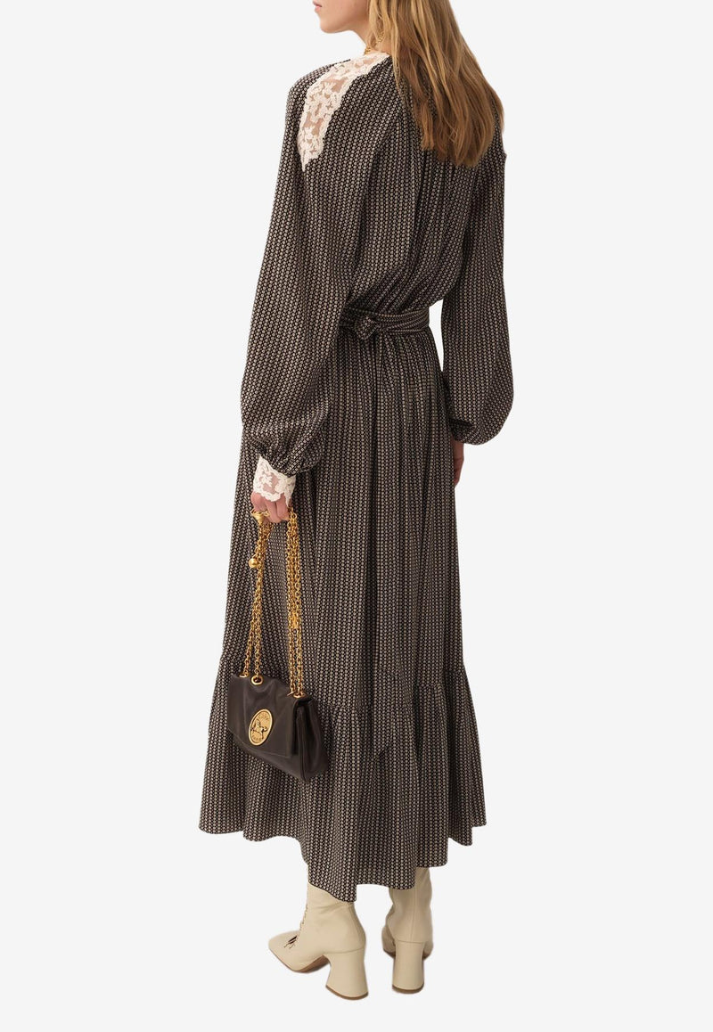 Chloé Printed Midi Flared Skirt Black CH25AJU04145905