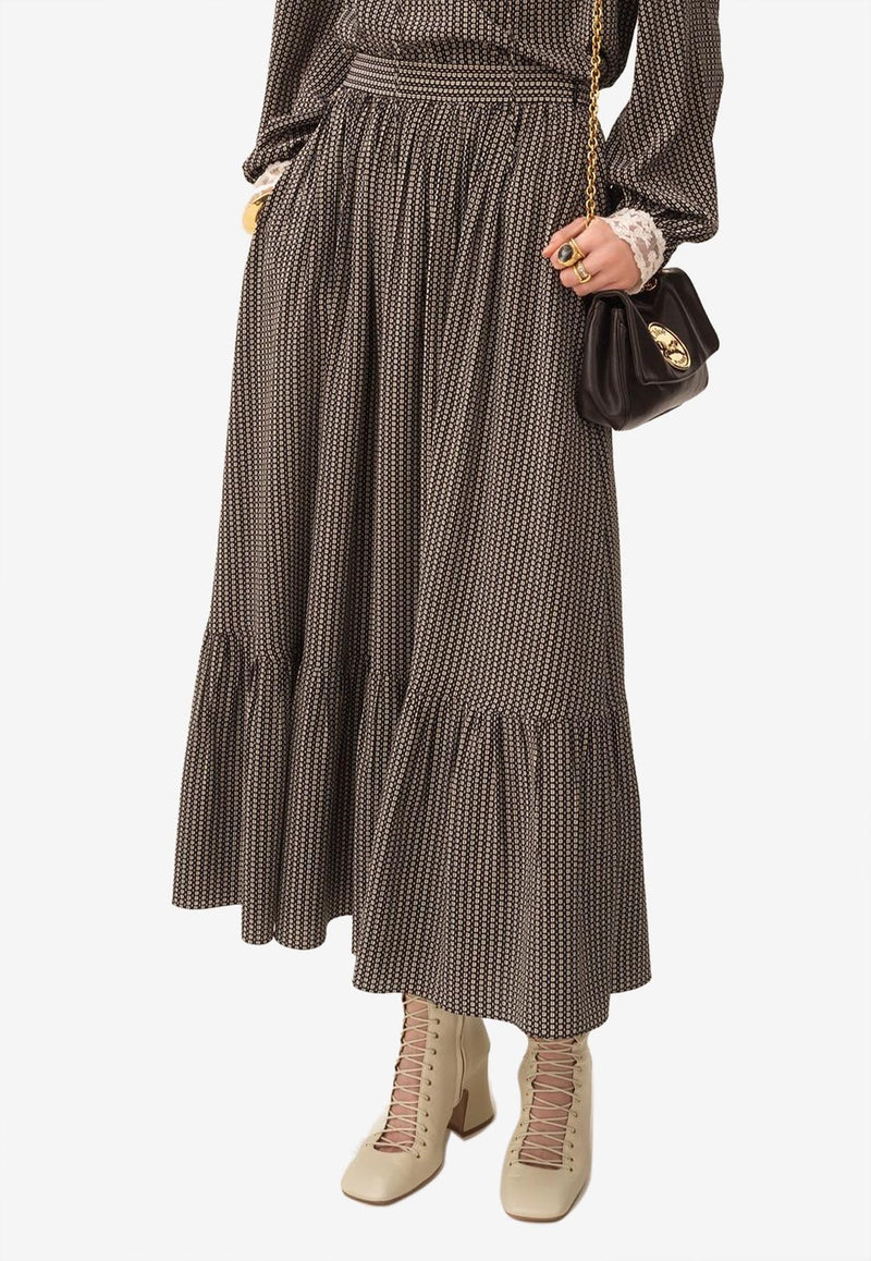 Chloé Printed Midi Flared Skirt Black CH25AJU04145905