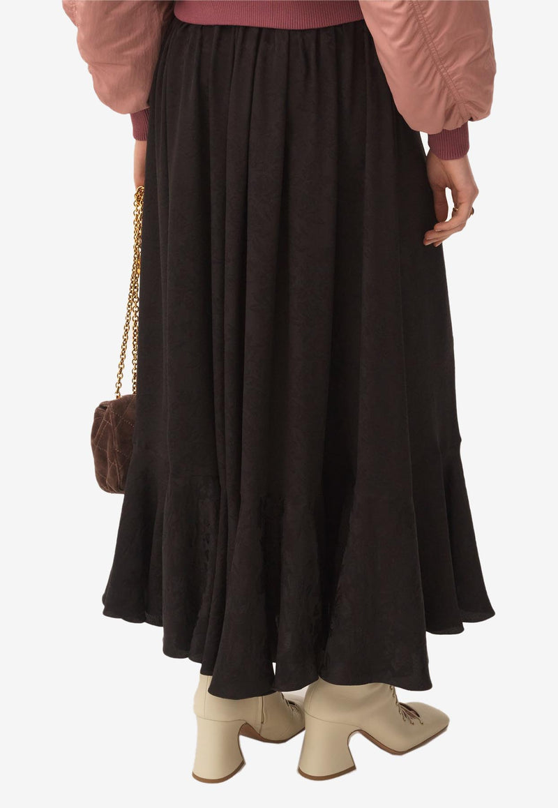 Chloé Floral Jacquard Midi Flared Skirt Black CH25AJU13115001